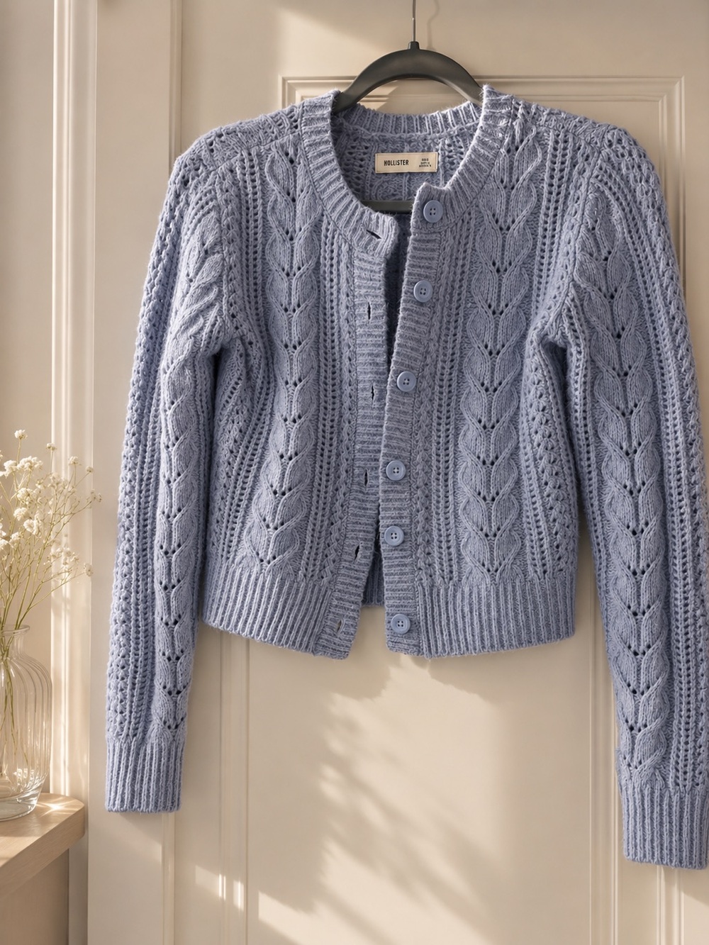 Hollister Pale Blue Cable-Knit Button Cardigan